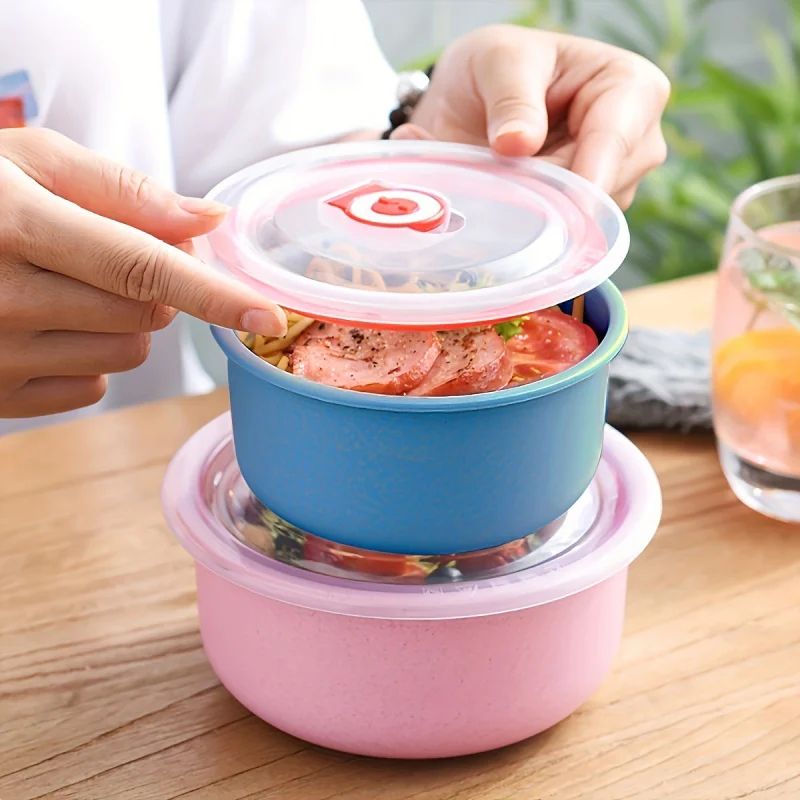 3-Piece Wheat Straw Bowl Set – Microwave-Safe Freshness Food Containers with Lids for Soup, Salad & Lunch