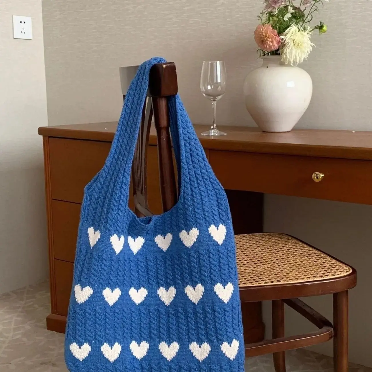 Summer Women's Handmade Knitted Bag Woolen Underarm Shoulder Love Bag