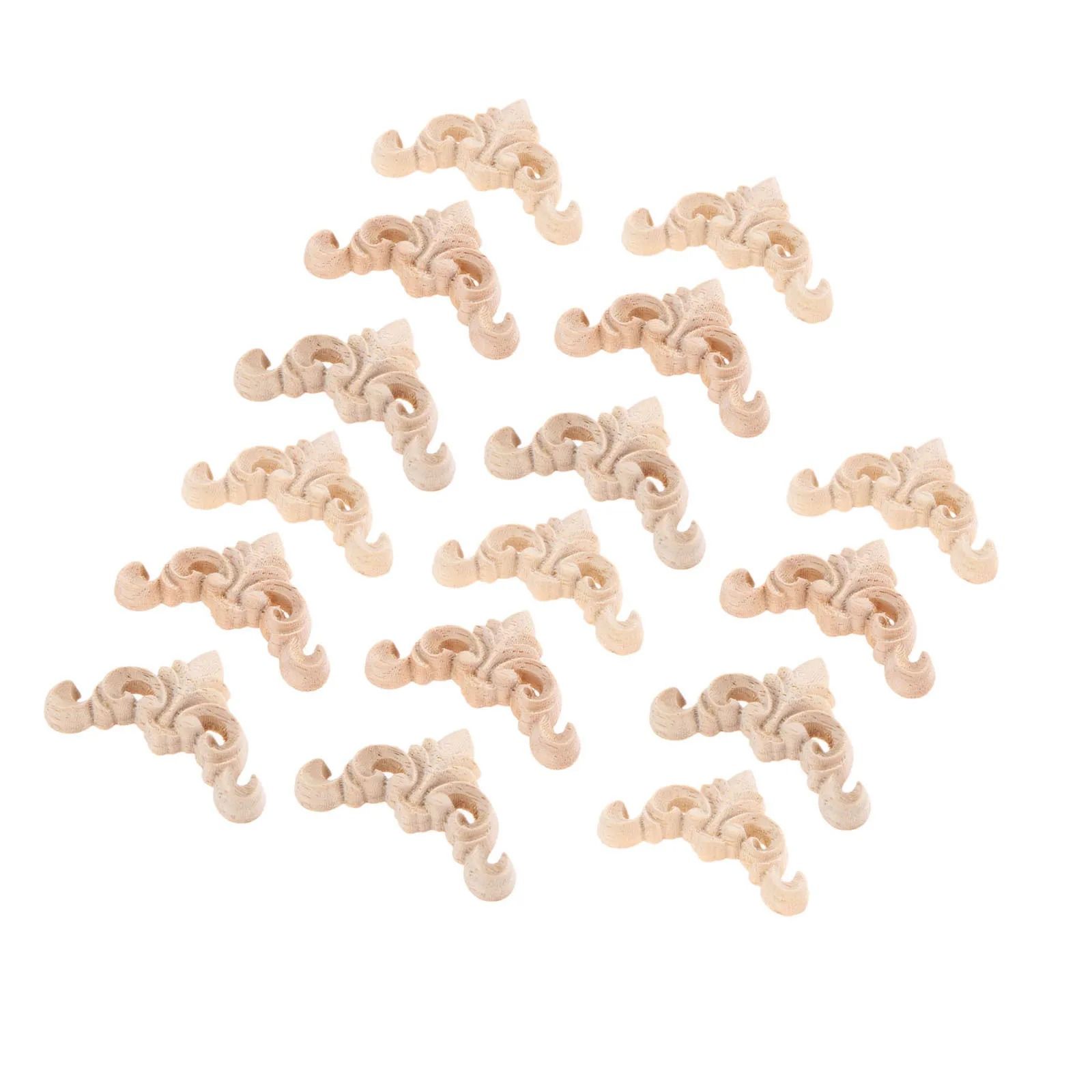 16pcs Wood Carving Appliques Decorative Wood Corner Onlays for Furniture and Wall Decor