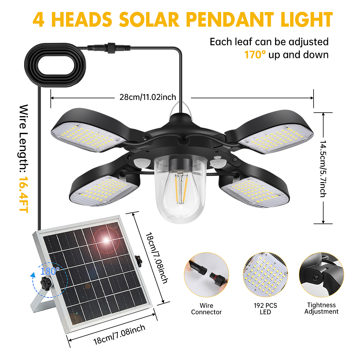 Solar Powered Barn Light Solar Shed Light with Dual Motion Sensor, Remote Control Solar Pendant Lamp Indoor Outdoor