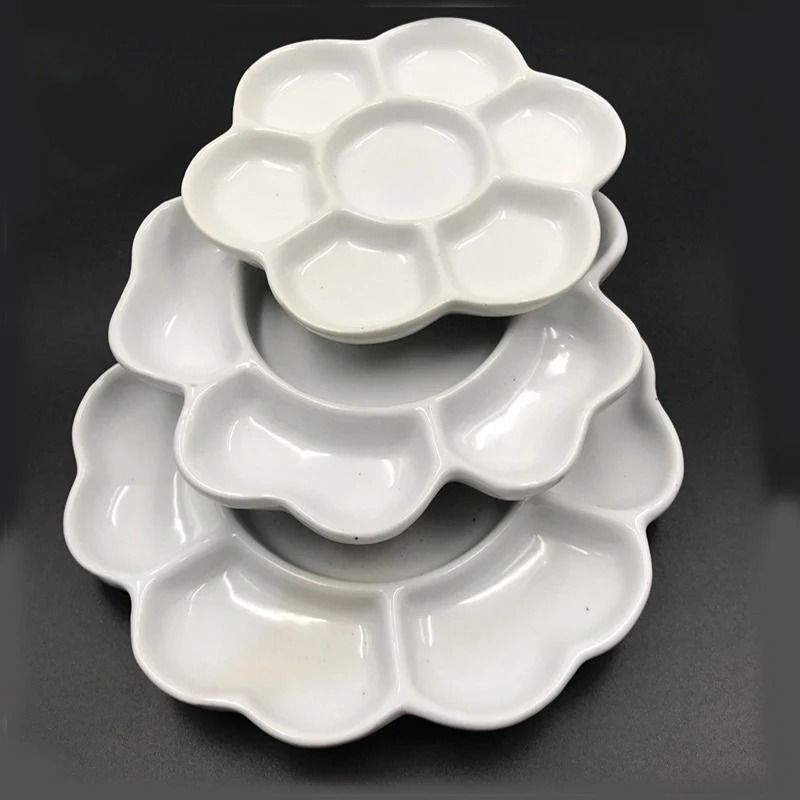 Jingdezhen Ceramic Plum Blossom Palette Pigment Gouache Watercolor Painting Art Supplies