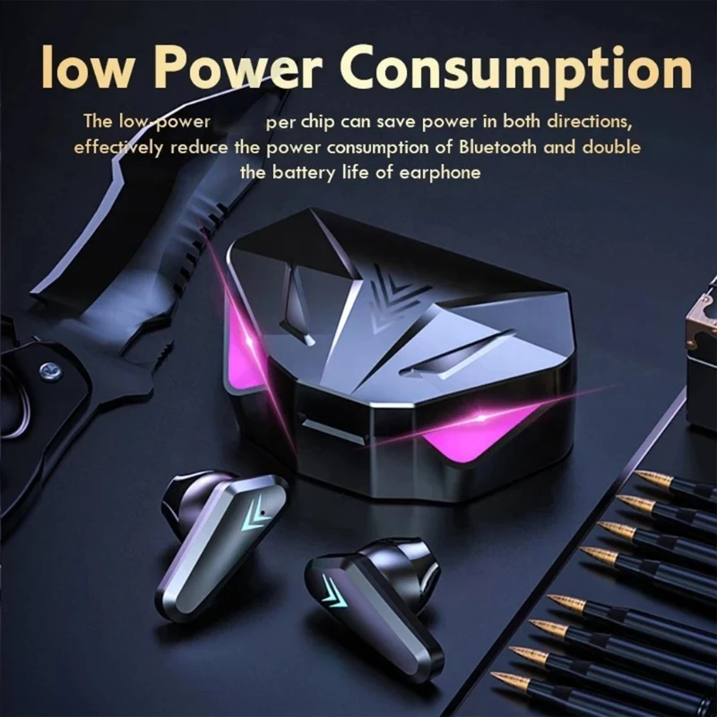 Bluetooth Earphones, Wireless Headset with Mic, LED Display Gamer Earbuds, Noise Cancelling