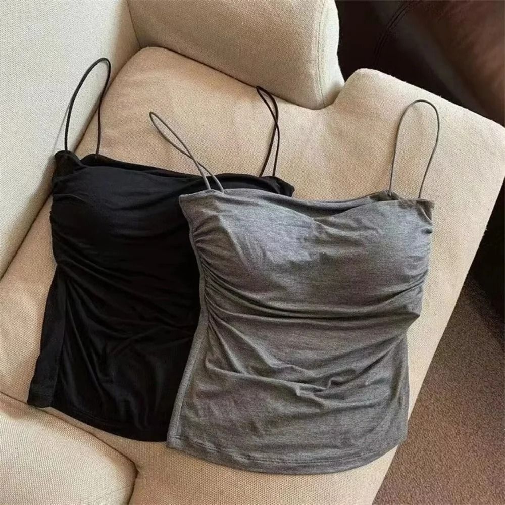 Stylish Waist Pleated Corset Crop Tank Top With Built In Chest Pad
