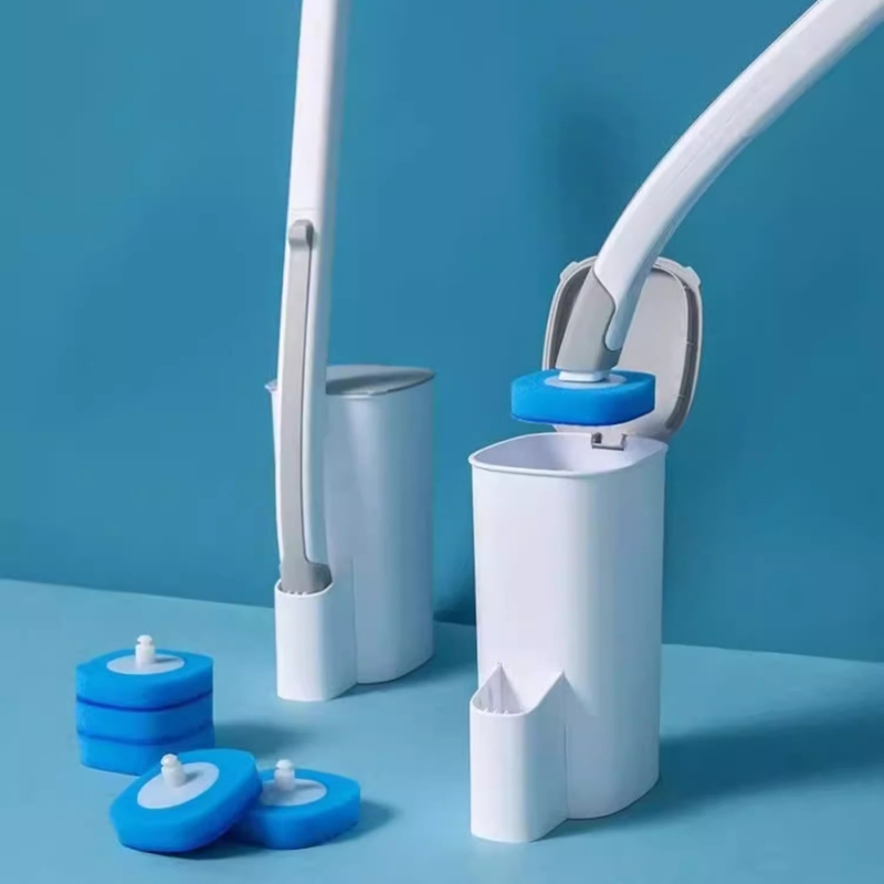 Wall-Mounted Disposable Toilet Brush with Cleaning Liquid & Replacement Brush Head