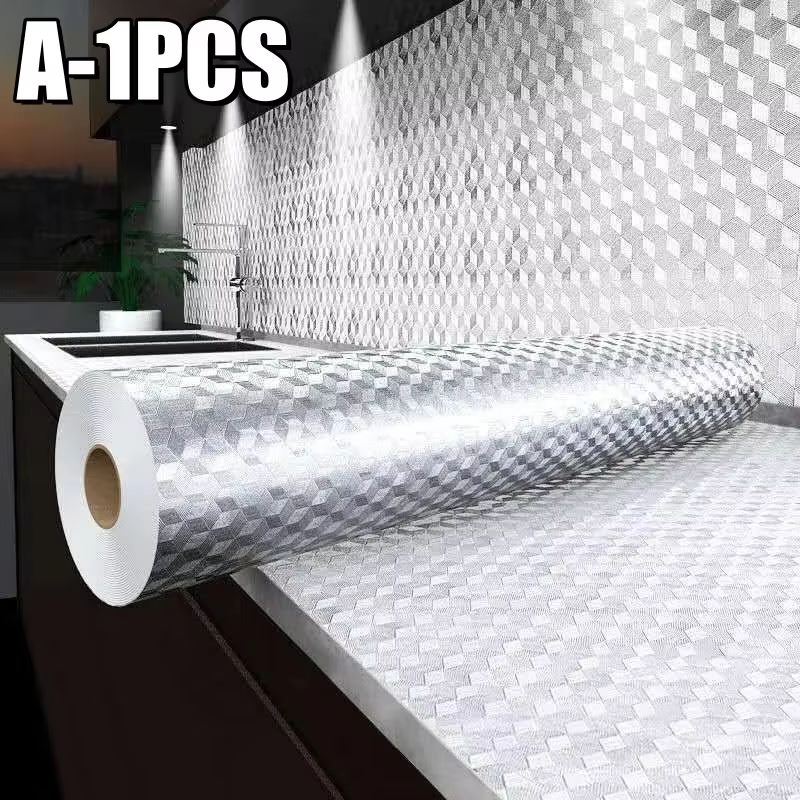 Stove Splash Guard Aluminum Foil Backsplash Roll, Self-Adhesive Oil-Resistant Kitchen Wallpaper