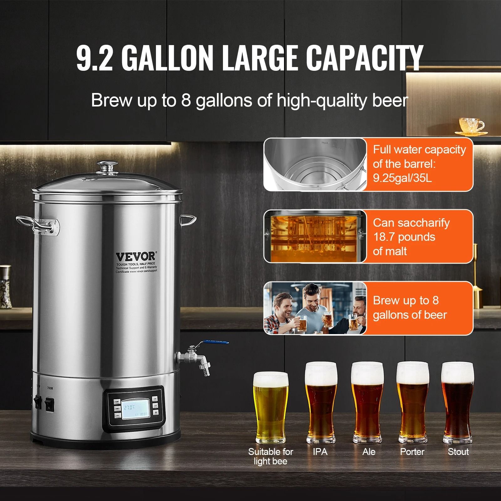 Electric Brewing System 8 Gallon Stainless Steel Home Beer Brewing Stock Pot
