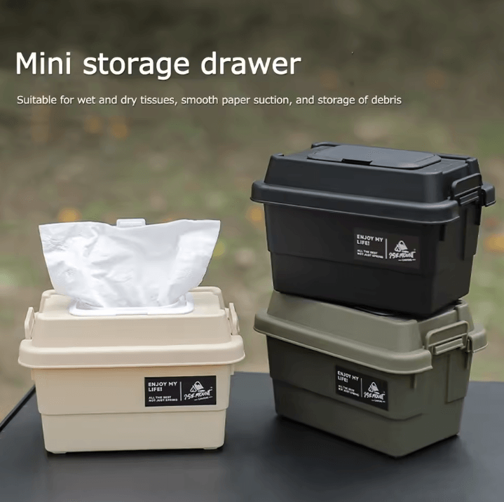 Portable Outdoor Tissue Storage Box Camping Picnic Napkin Organizer 1.1L Desktop Seasoning Bottle Holder
