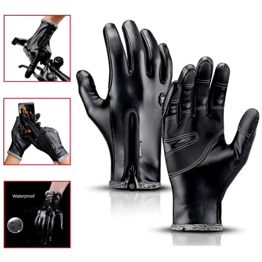 Winter Leather Thermal Windproof and Waterproof Touchscreen Gloves for Driving Skiing and Outdoor Sports
