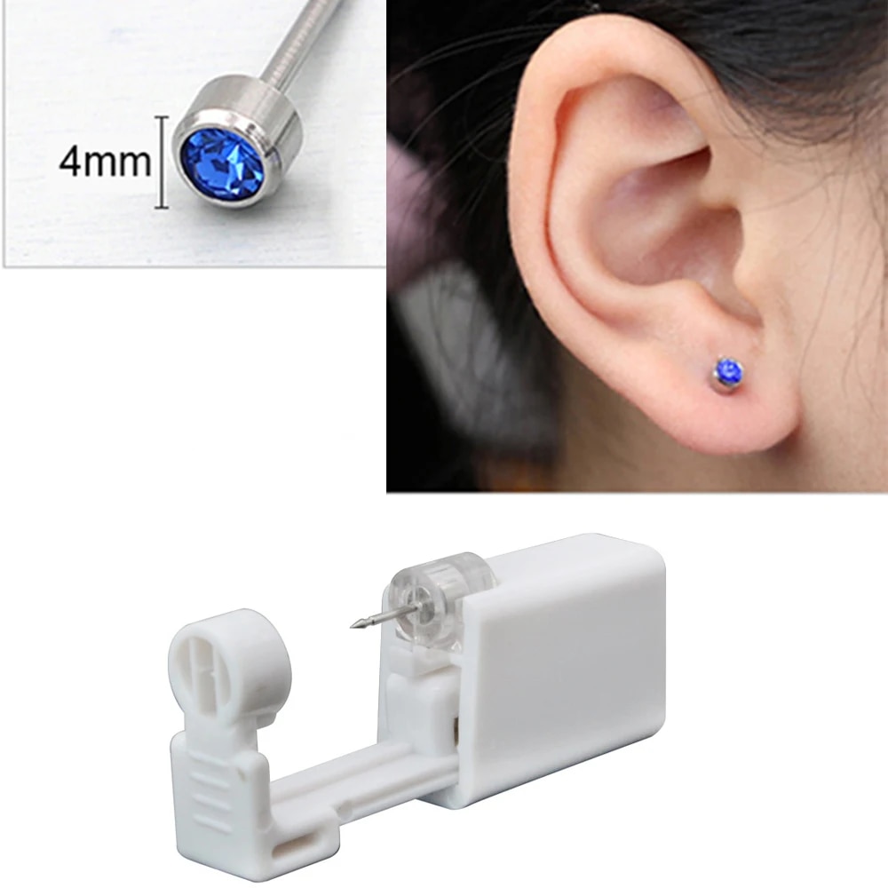 Disposable Sterile Ear Piercing Kit: Cartilage, Tragus, Helix Gun with No Pain - 1/2/4Pcs Piercer Tool & Stud Jewelry