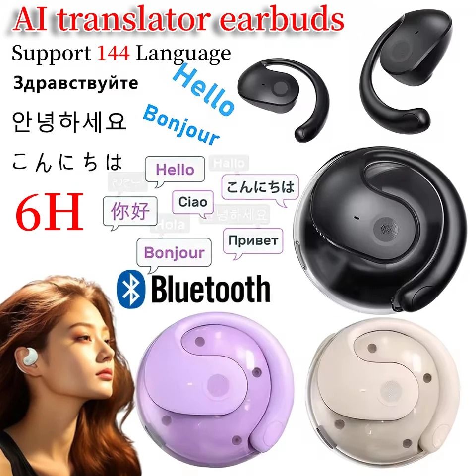 Wireless AI Translator Earphones with Real Time Bluetooth Language Translation