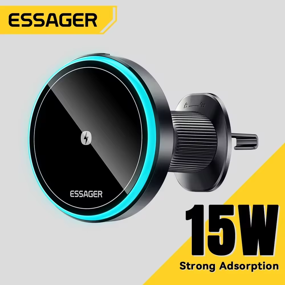 Essager Magnetic Car Phone Holder Wireless Charger Stand, Car Mount Charger for iPhone Pro Max with Magsafe & LED Light