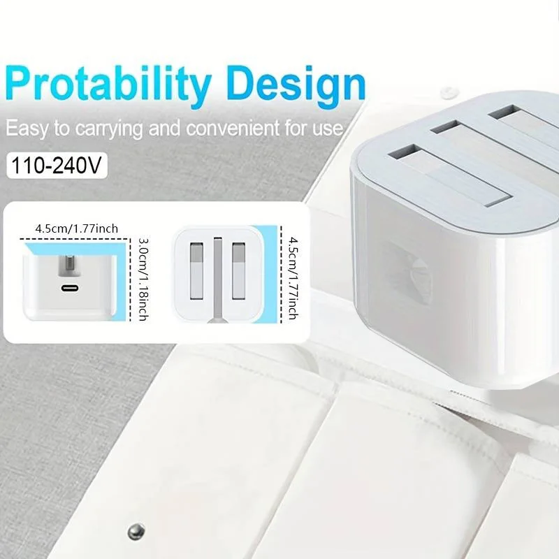 Fast Charging Travel Wall, iPhone Quick ChargeW Type C, Power Adapter Charger