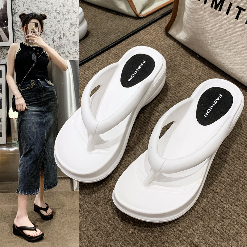 Summer Thick Sole Wedges Flip Flops for Women, Non-slip Platform Sandals, Beach Slippers, Outdoor Girls Fashion Flip