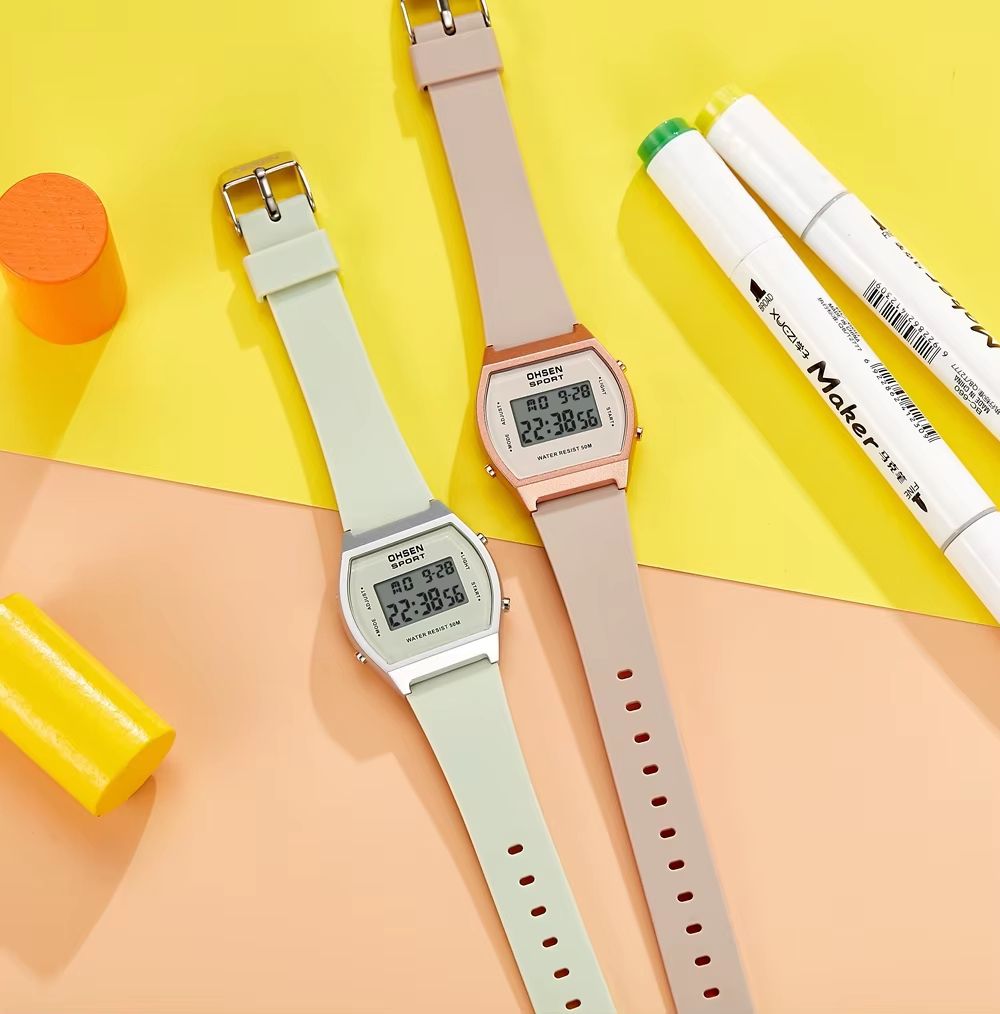 White Waterproof Digital Sports Watch for Women with Alarm and LED Display