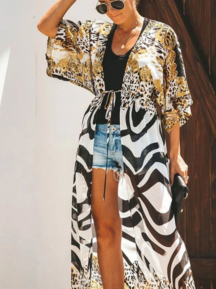 Leopard Print Chiffon Beach Kimono