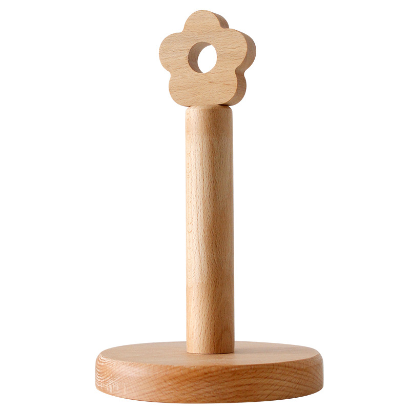 Solid Wood Paper Roll Holder, Creative Kitchen Vertical Beech Paper Towel Rack