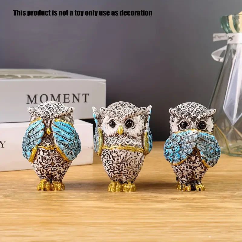3-Piece Resin Owl Figurine Set – Decorative Animal Statues for Home, Office & Indoor Display