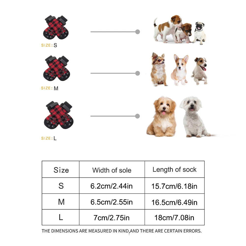 4PCS Double Side Anti Slip Dog Socks