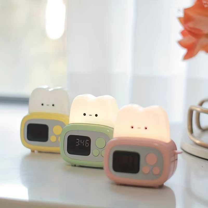 Cute Bread Night Light Alarm Clock USB Dimmable Sleep Companion