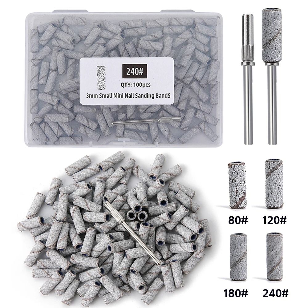 3mm Nail Sanding Bands Set 80/120/180/240 Grit For Electric Nail Drill And Manicure Polishing