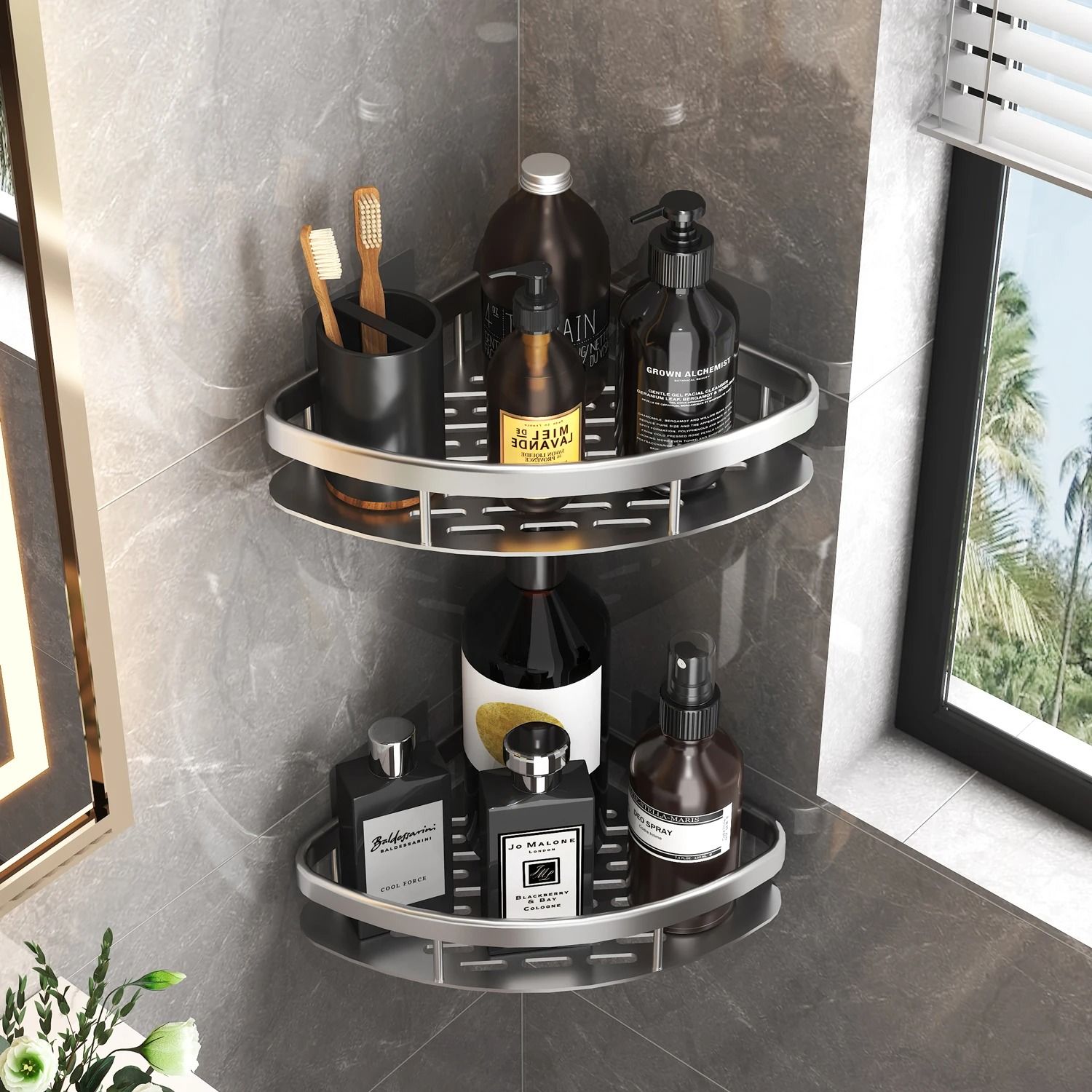 Bathroom Shelf Wall Mounted Towel Rack and Shower Storage Organizer