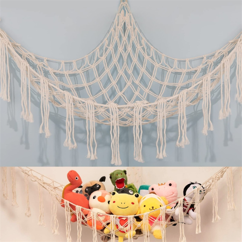 Handwoven Toy Hammock Corner Storage Net for Stuffed Animals and Dolls
