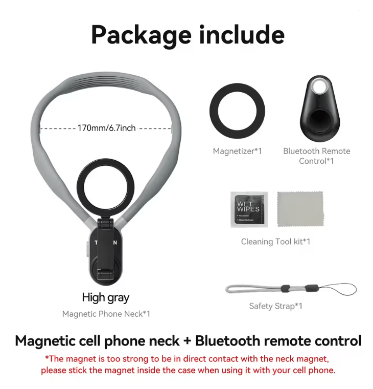 Magnetic Neck Phone Holder with Quick Release Silicone Mount