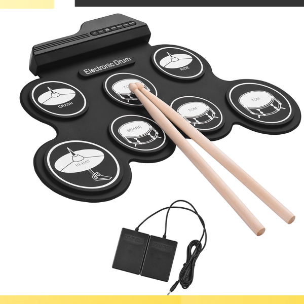 Portable USB Roll Up Electronic Drum Set Compact, Foldable, Electric Drums Kit with Pedal for Practice