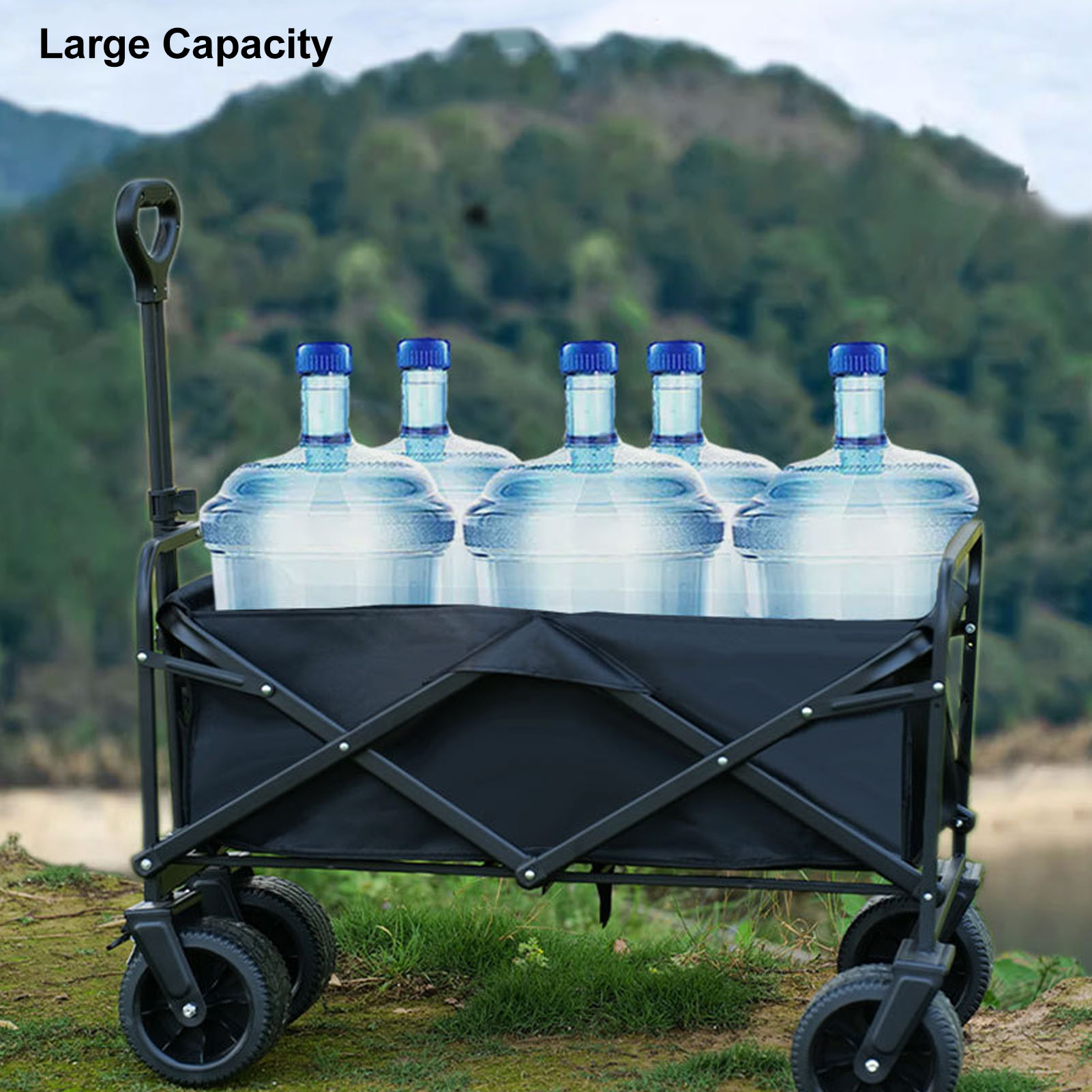 Collapsible Wagon Folding Wagon Cart with All Terrain Wheels and Heavy Duty Utility Capacity