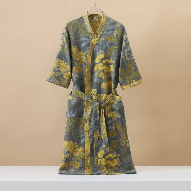 Cotton Printed Kimono Bathrobe Quick Dry Summer Home Wear