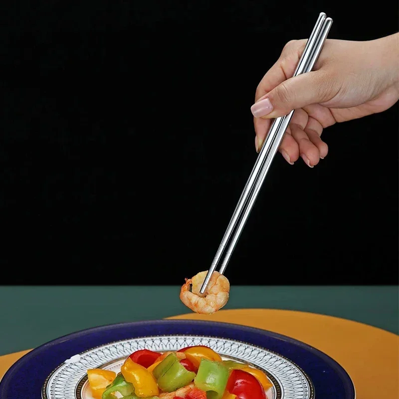 Chopsticks Stainless Steel Non-slip Sushi Chopstick, Reusable Food Metal Stick, Durable Kitchen Tableware