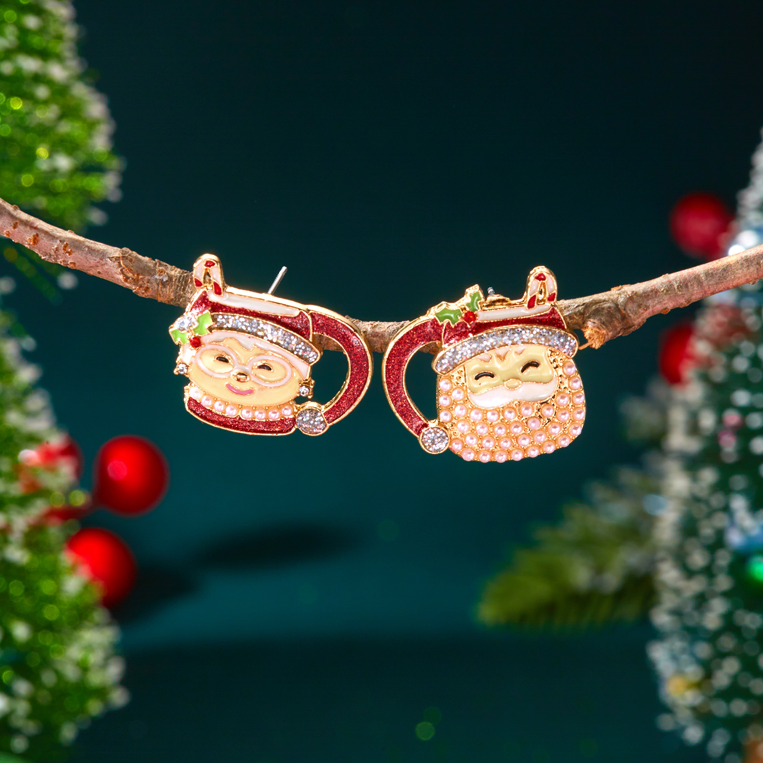 White Pearl Crystal Snowman, Elk Earrings, Creative Christmas Grandpa and Grandma Zircon Stud Earrings, New Year Jewelry