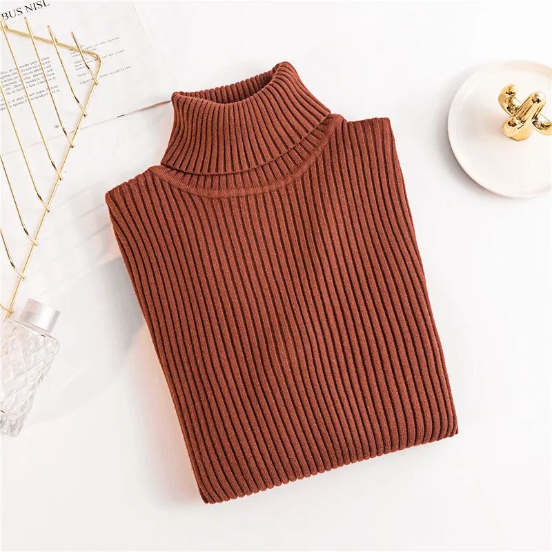 Autumn Winter Women's Ribbed Turtleneck Knit Sweater – Slim Fit Soft Warm Pullover