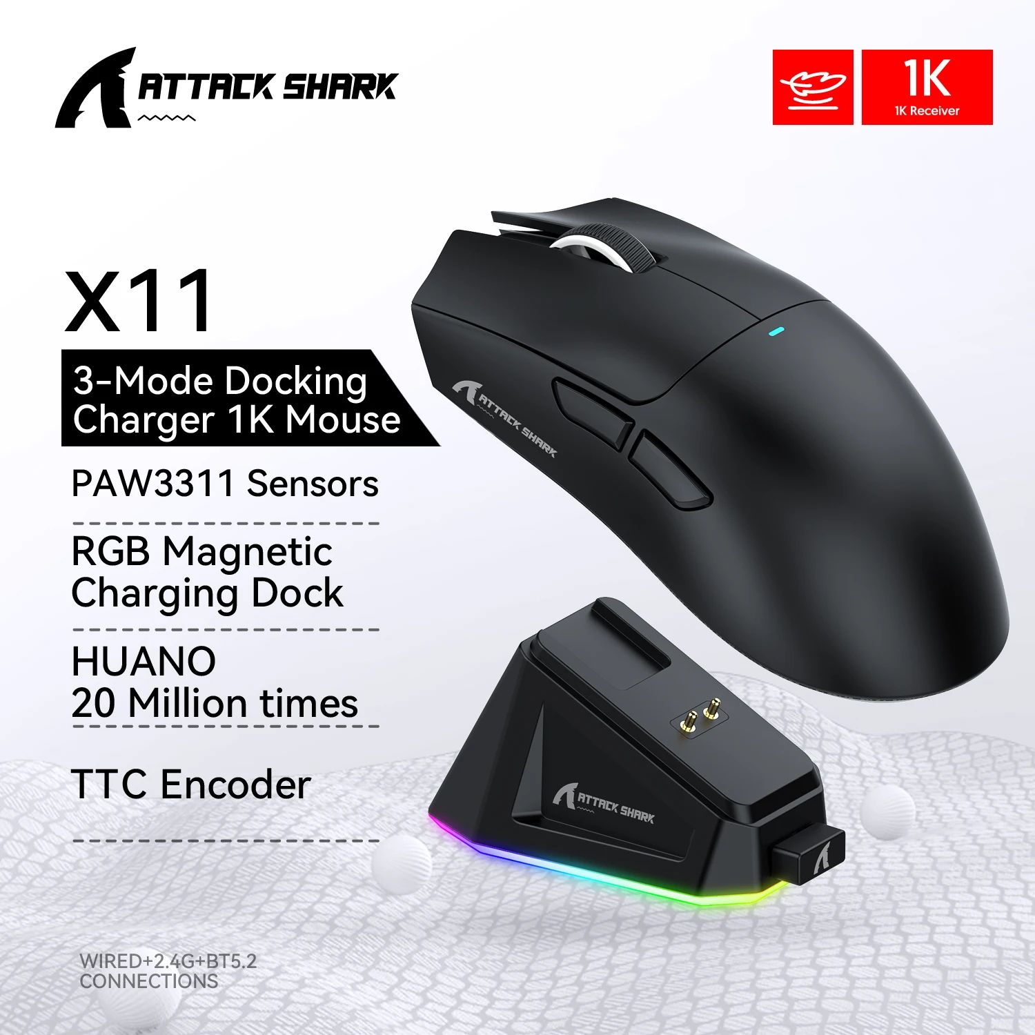 Attack Shark RGB Wireless Gaming Mouse – Tri-Mode Bluetooth Lightweight FPS Mouse