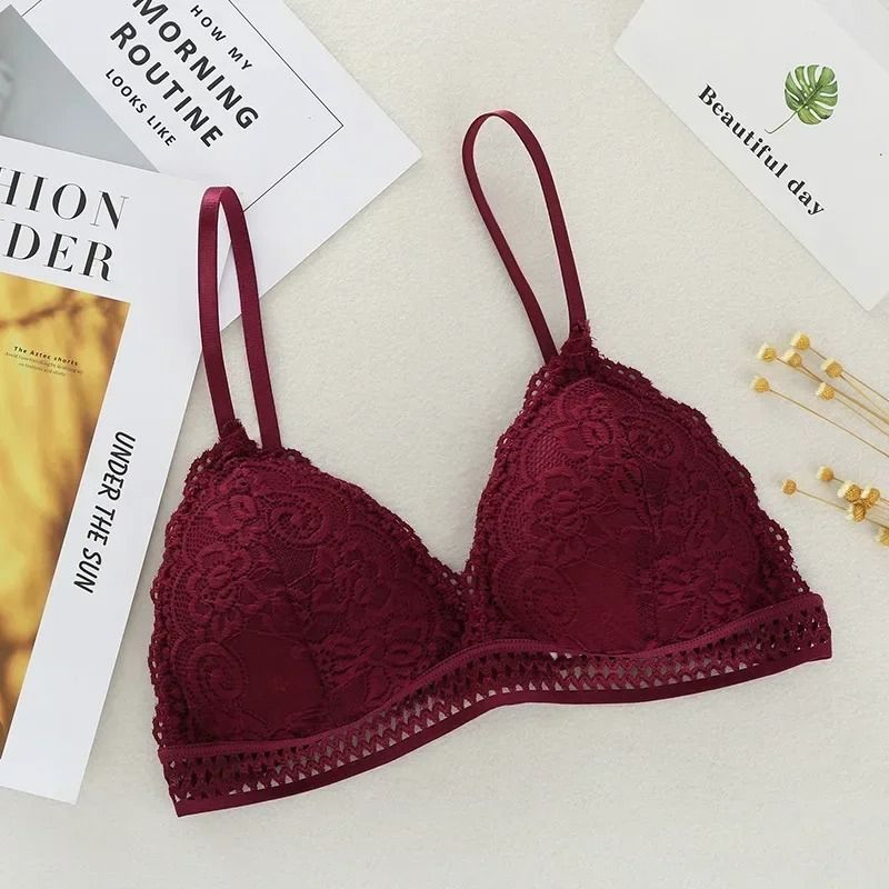 Womens Lace Bralette Bra Wirefree Deep V Lace Bra Soft Padded Triangle Cup Bralette
