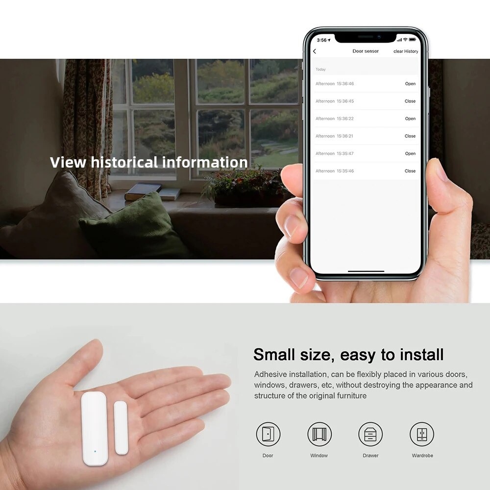 WiFi Smart Home Door & Window Sensor, Security Alarm System Compatible with Alexa & Google Assistant