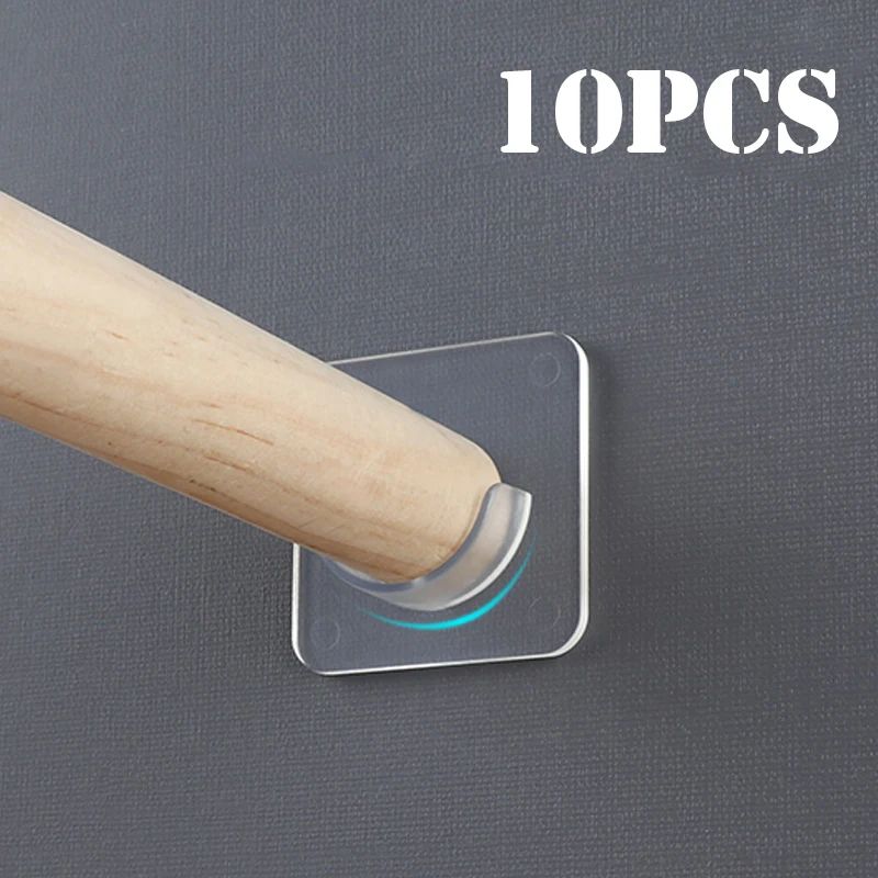 No Drill Curtain Rod Holders with Strong Adhesive – Shower & Tension Rod Brackets for Bathroom & Window