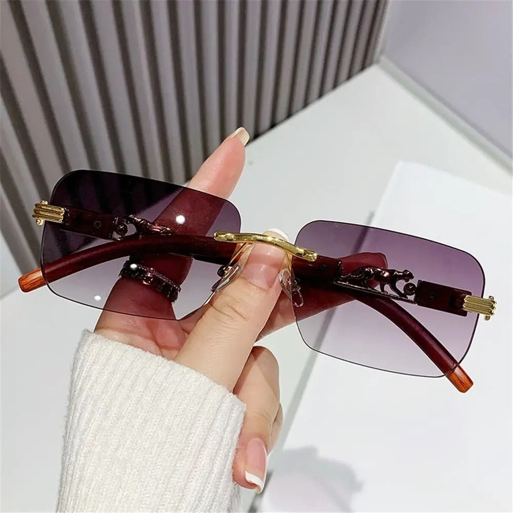 Retro Rimless UV400 Sunglasses Metal Temple Cut Edge Fashion Shades for Women & Men