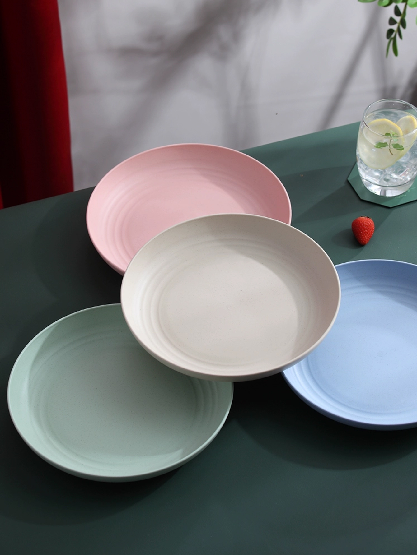Lightweight Wheat Straw Plates Set, Unbreakable Reusable Dinner Dishes, Microwave Dishwasher Safe