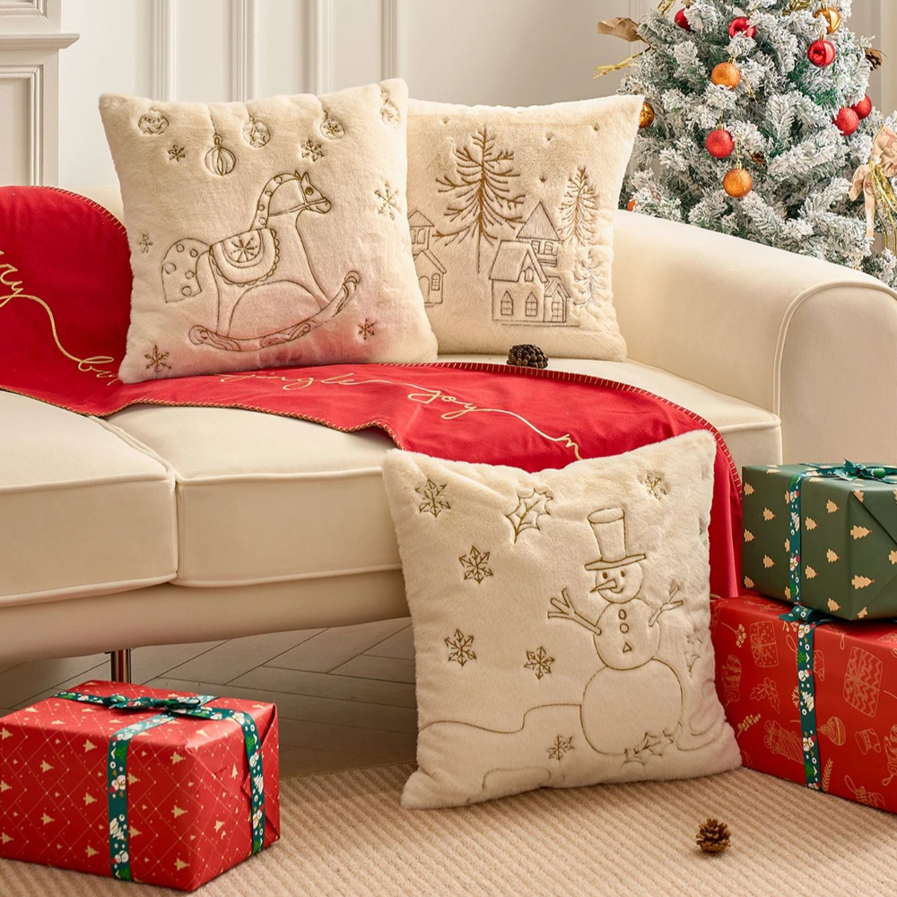 Christmas Simple Pillow Case, Solid Color Embroidery, Skin-Friendly Material, Modern Simplicity, Joyful Celebration