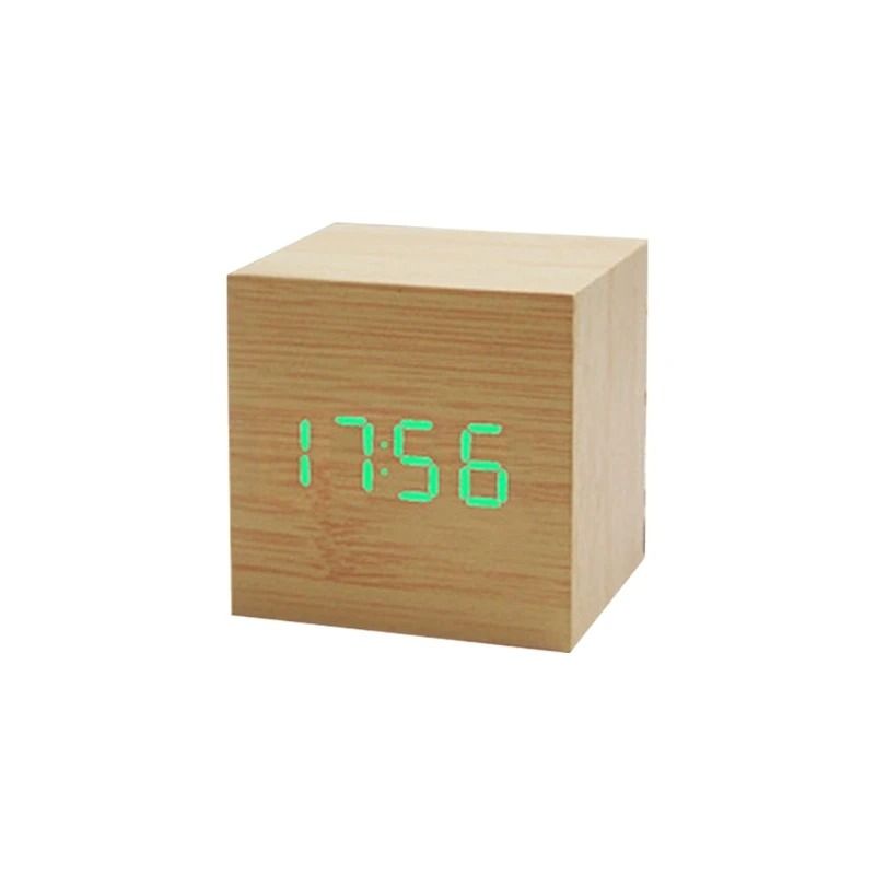 Wooden Cube Voice Control Alarm Clock