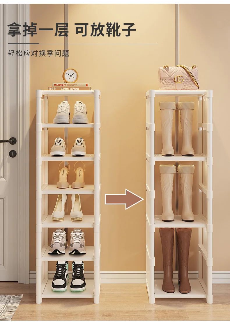 Stackable Multi-Level Shoe Organizer Shelf for Wall or Corner, Adjustable Space-Saving Shoe Rack Cabinet for Entryway
