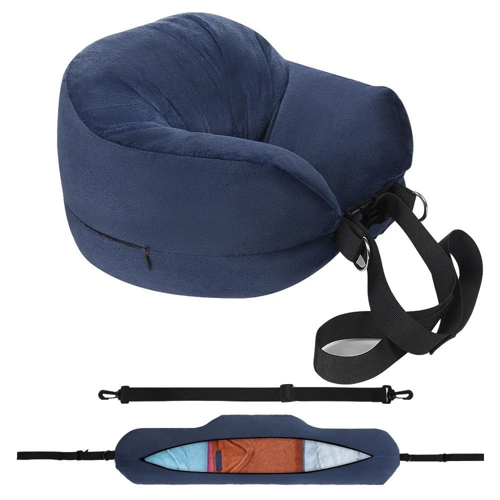 Travel Neck Pillow With Fillable Clothing Insert And Velvet Cover