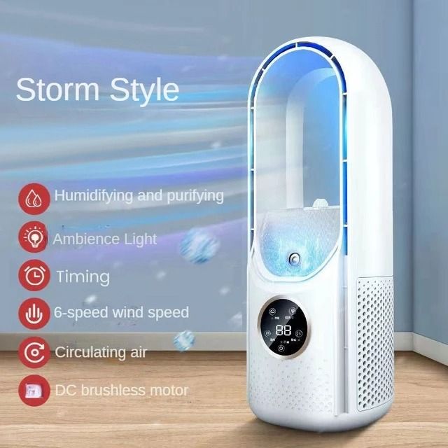 Portable USB Air Cooler Leafless Electric Fan with 6 Speed Cooling and Timer