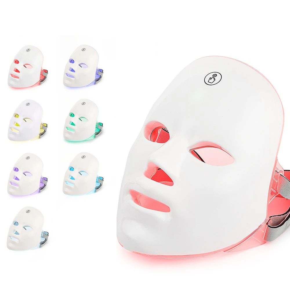 7 Colors LED Facial Mask with Neck Therapy for Skin Tightening and Anti Aging