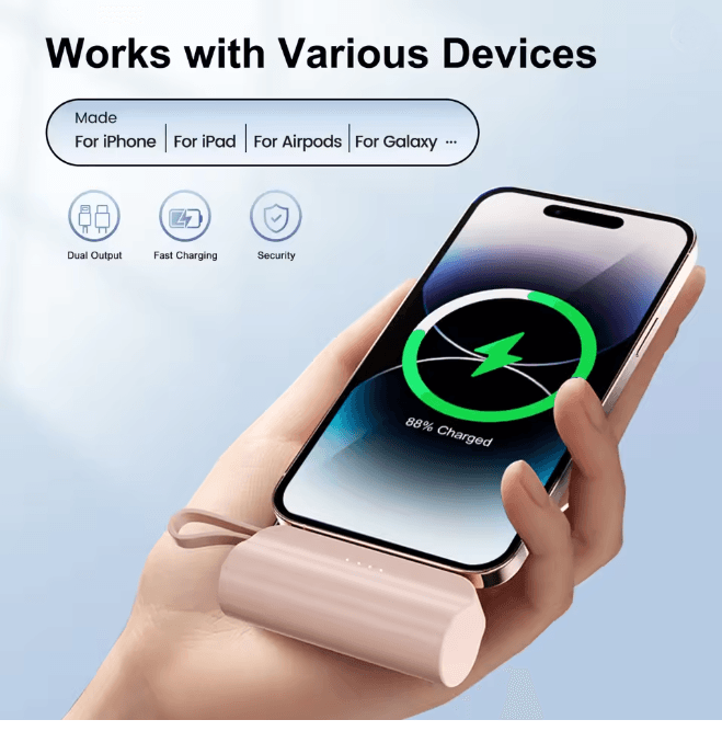 Mini Power Bank Portable USB C Phone Charger Compact Capsule Battery Pack