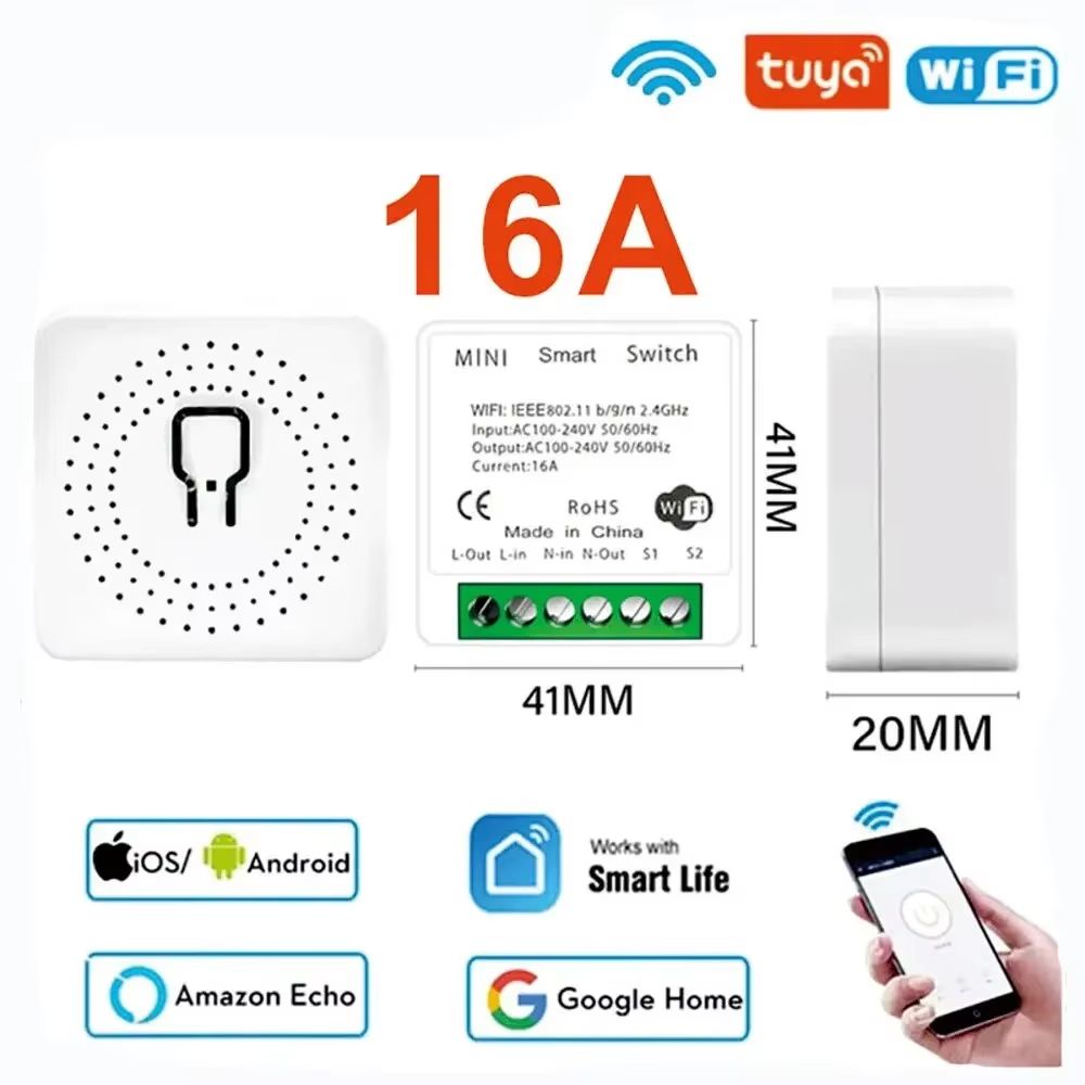 Mini WiFi Smart Switch Module 16 A 2-Way Control Tuya for Alexa Google Home