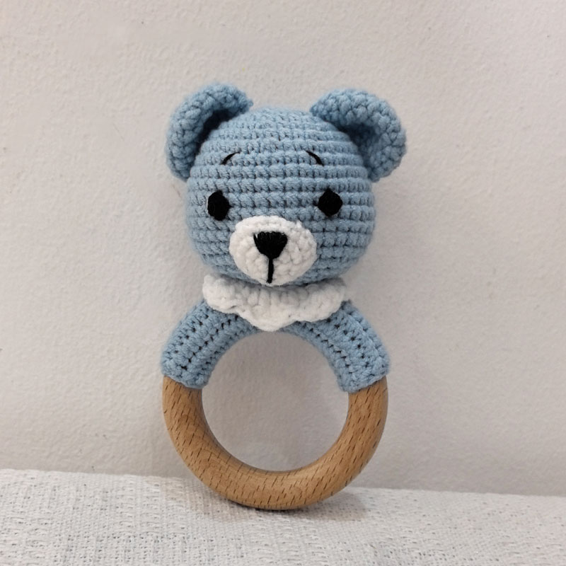Long Ear Bunny Baby Rattler Safety Wooden Teether Mobile Crib Bell Teething Toy