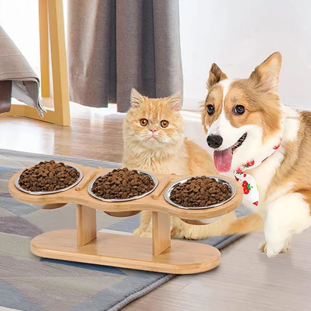 Adjustable Wooden Pet Bowl Stand Set