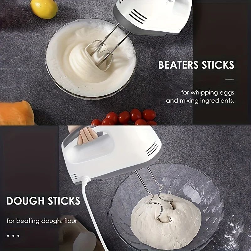 PowerWhisk Electric Hand Mixer with Spiral Whisk & Dough Hooks